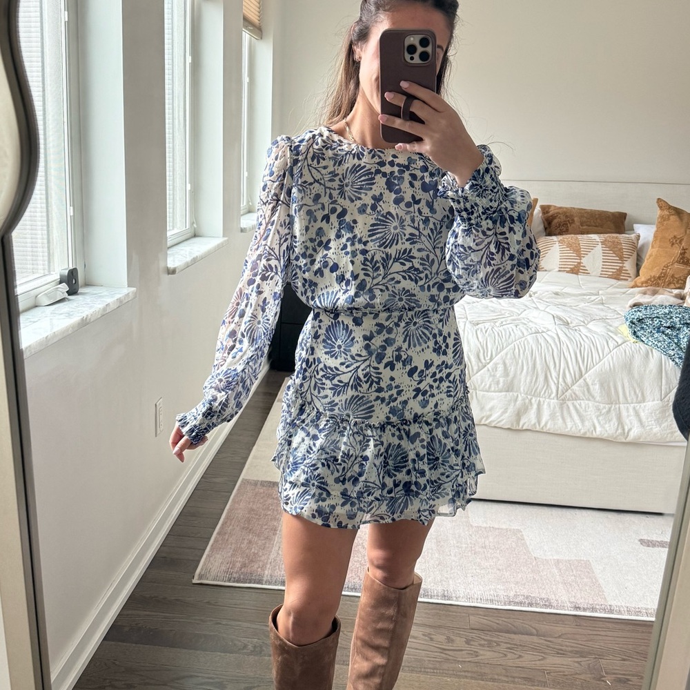 Aqua Brand Floral Blue and White Dress